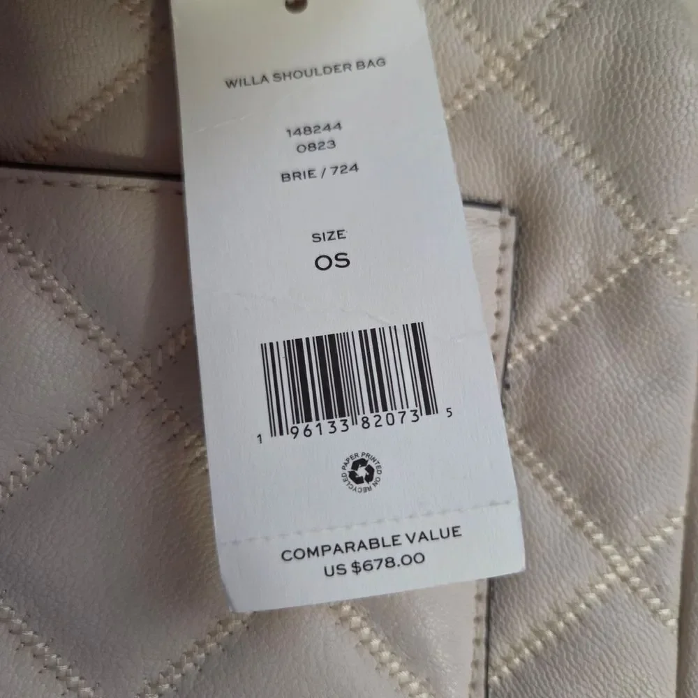 $678 Tory Burch Willa Quilted Cream Shoulder Bag Large In Brie